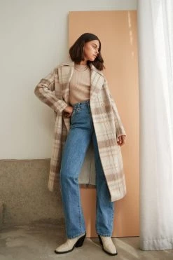 Esmaee Empire Cream Vintage Check Coat New In