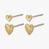 Pilgrim Sophia Heart Stud Earrings Two Pack Gold Jewellery