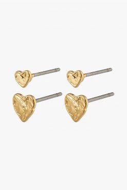 Pilgrim Sophia Heart Stud Earrings Two Pack Gold Jewellery
