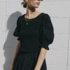 Ivy + Jack Emma Black Shirred Cotton Puff SS Shirred Bodice Top Tops & Tees
