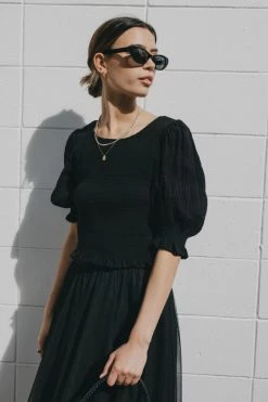 Ivy + Jack Emma Black Shirred Cotton Puff SS Shirred Bodice Top Tops & Tees
