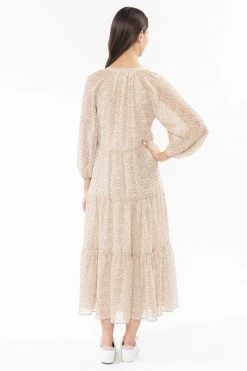 Leila + Luca Stellar Ivory Ditsy Flutter Sleeve V Neck Tiered Midi Dress