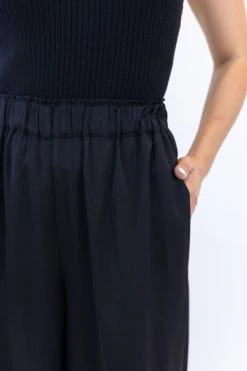 Among The Brave Super Luxe Black Elastic Waist Wide Leg Satin Pant New In