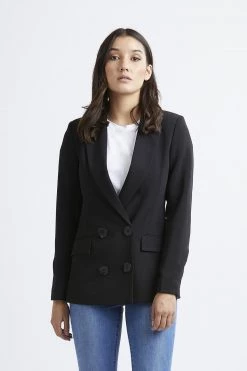 Leila + Luca Milla Black Crepe Double Breasted Blazer