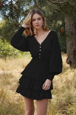 Esmaee Skylar Black Lace LS Mini Dress New In