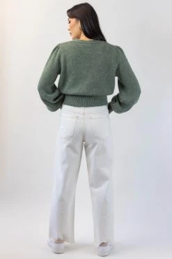 Among The Brave Spirited Soft Khaki Mohair Blend Balloon Sleeve Cropped Cardigan Knitwear