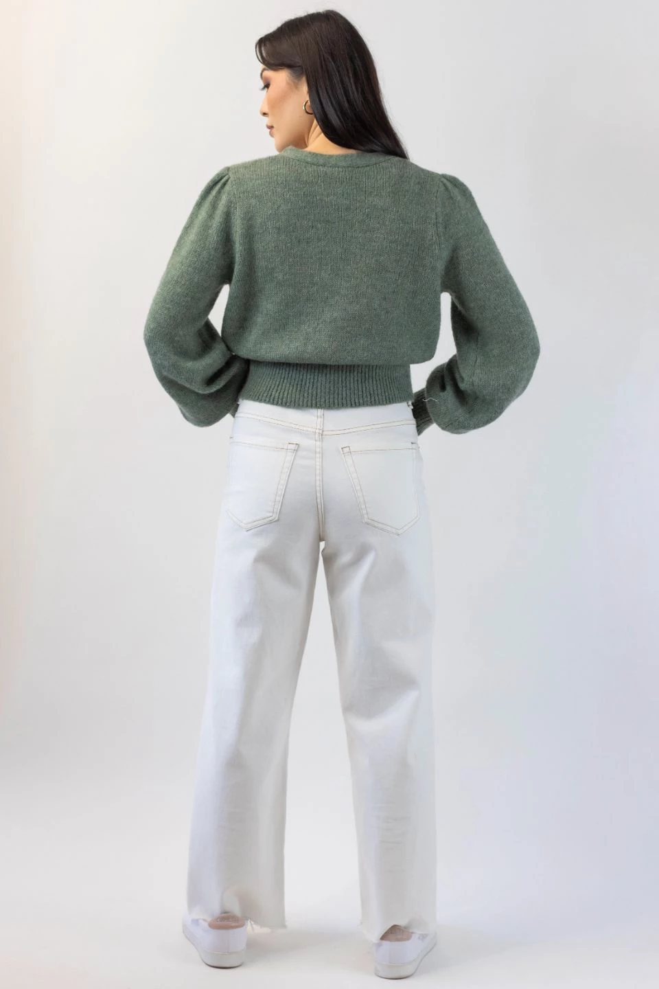 Among The Brave Spirited Soft Khaki Mohair Blend Balloon Sleeve Cropped Cardigan Knitwear