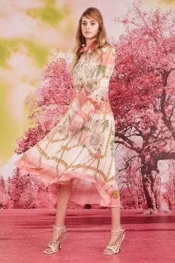 Coop Dressed To Frill Pink Print LS Midi Dress