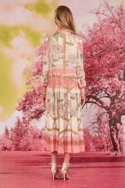 Coop Dressed To Frill Pink Print LS Midi Dress