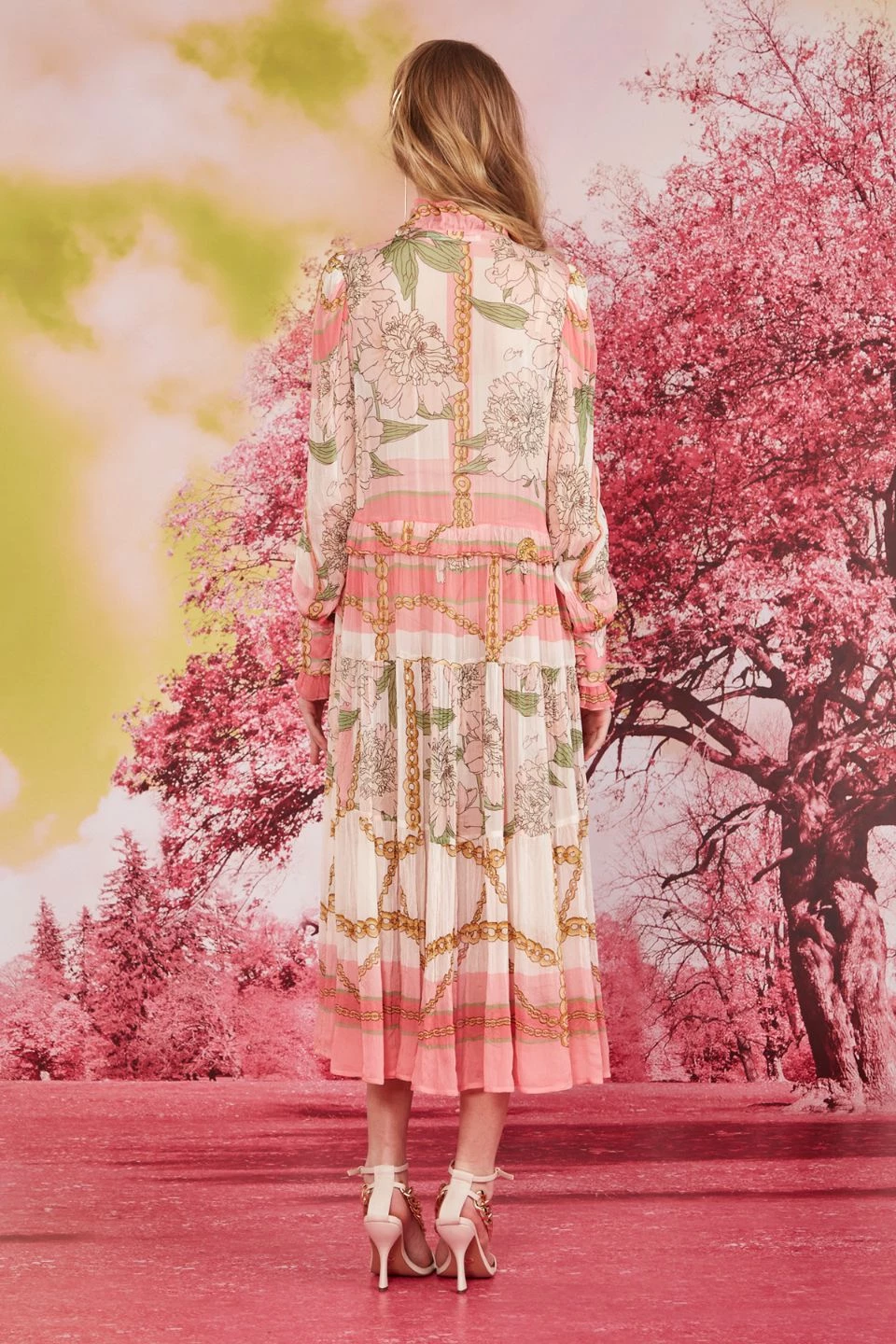 Coop Dressed To Frill Pink Print LS Midi Dress