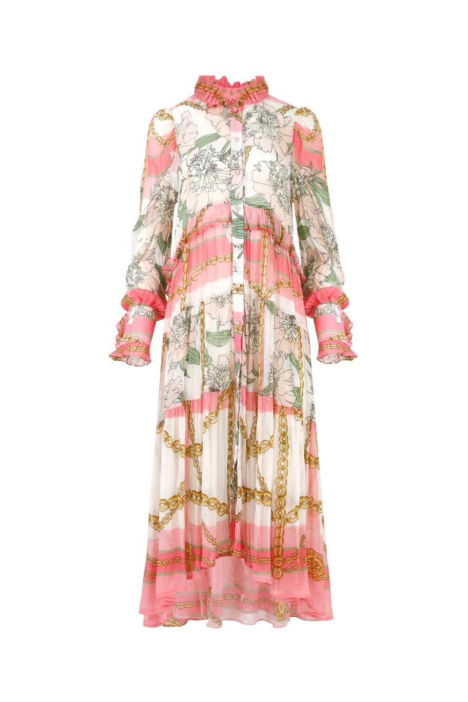 Coop Dressed To Frill Pink Print LS Midi Dress