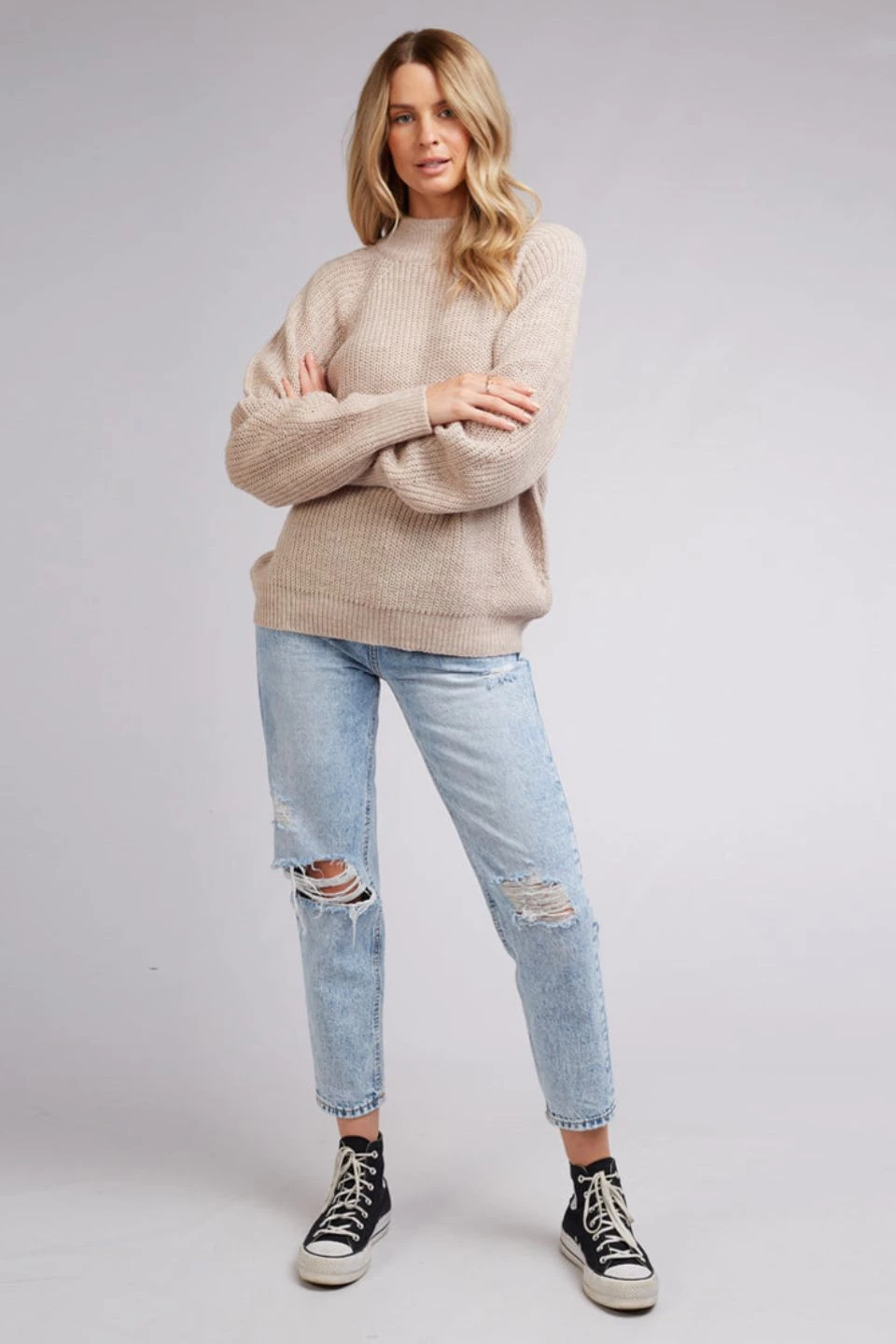 All About Eve Harper Oat Crew Neck LS Knit New In