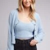 All About Eve Monica Blue Button Down Crew Neck LS Cardi
