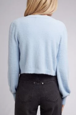 All About Eve Monica Blue Button Down Crew Neck LS Cardi