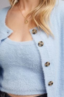 All About Eve Monica Blue Button Down Crew Neck LS Cardi