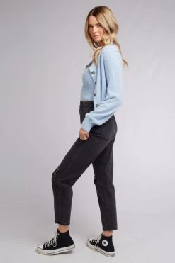 All About Eve Monica Blue Button Down Crew Neck LS Cardi