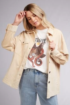 All About Eve Kendra Natural Button Down LS Coat Shacket New In