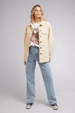 All About Eve Kendra Natural Button Down LS Coat Shacket New In