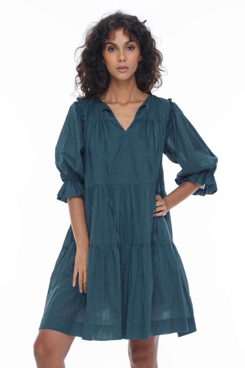 Blak Promise Half Sleeve Basil Tiered Mini Dress New In