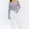 Among The Brave New In Sasha Dusty Lilac Off Shoulder Rib Knit Top