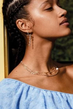 Pilgrim Tessa Preciosa Crystals On Linked Hanging Small Gold Circles Hook Earrings Jewellery