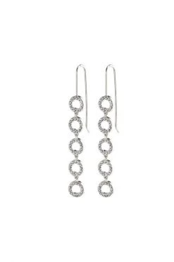 Pilgrim Tessa Preciosa Crystals On Linked Hanging Small Silver Circles Hook Earrings