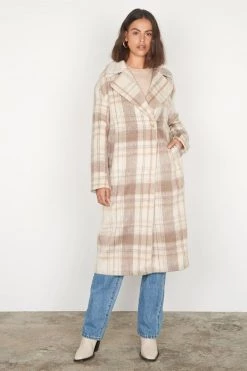 Esmaee Empire Cream Vintage Check Coat New In