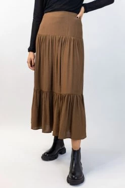 Ivy + Jack Stella Pecan Crinkle Deep Basque Tiered Midi Skirt
