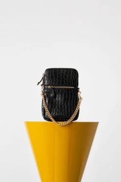 Vash Ibiza Black Croc Leather Phone Pouch Bag