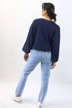 Among The Brave Carefree Navy Slouchy Puff Sleeve Knit