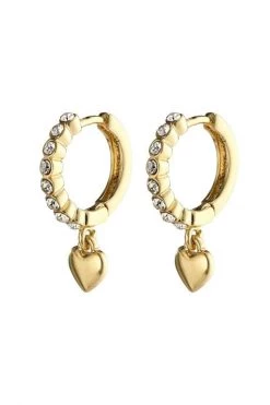 Pilgrim Sophia Preciosa Crystals And Heart Pendant Gold Sleeper Earrings