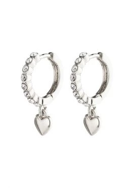 Pilgrim Sophia Preciosa Crystals And Heart Pendant Silver Sleeper Earrings