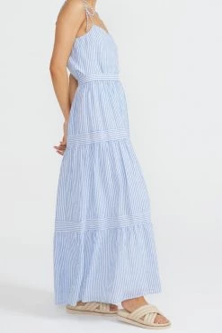 Staple The Label Azul Pale Blue Stripe Tiered Midi Skirt Skirts