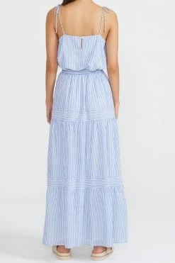 Staple The Label Azul Pale Blue Stripe Tiered Midi Skirt Skirts
