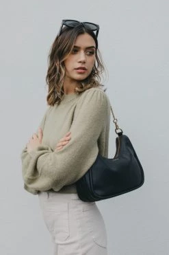 SABEN Bags Odette Black Python Shoulder Bag With Gold Chain Detail