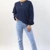 Among The Brave Carefree Navy Slouchy Puff Sleeve Knit