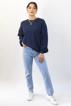 Among The Brave Carefree Navy Slouchy Puff Sleeve Knit