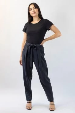 Among The Brave Pants Spirited Black Tie Front Tapered Cupro Pant