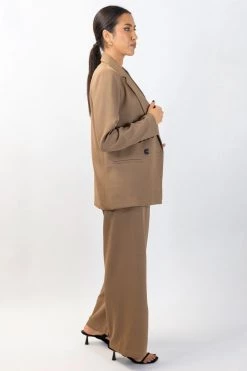 Ivy + Jack Favourite Walnut Textured Plain Stretch Back Wide Leg Pants New In