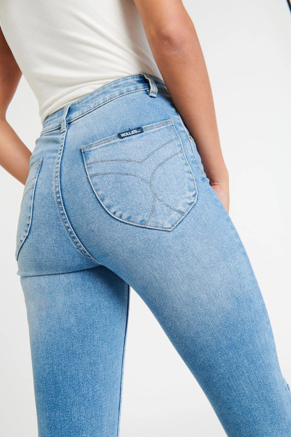 Rollas Eastcoast Ankle Ocean Blue Worn Knee Rip Skinny Denim Jean