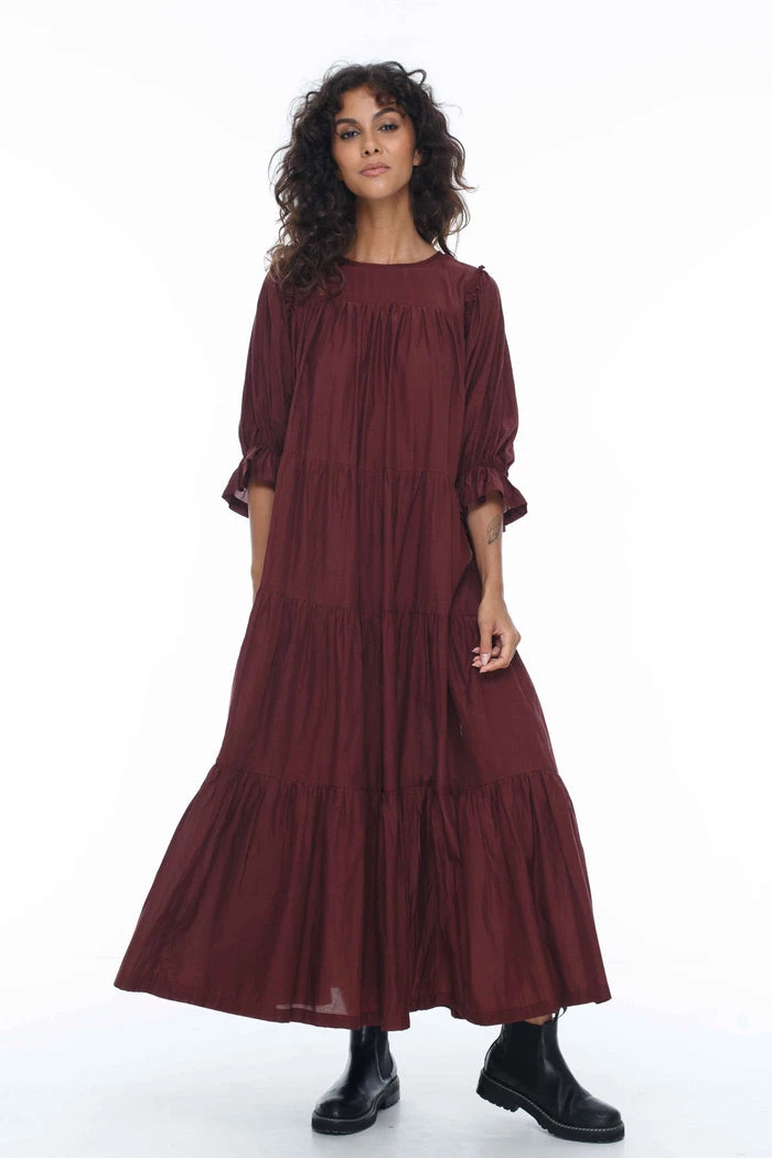 Blak New In Promise Cinnamon Half Sleeve Tiered Midi Dress