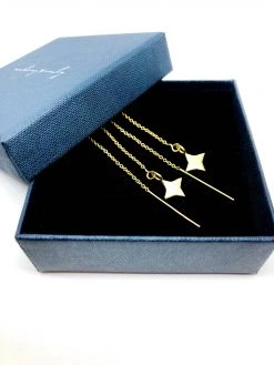 Audrey Loves Ruby Jewellery Square Star Thread Earrings