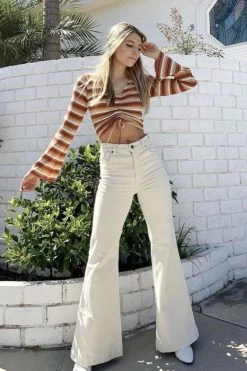 Rollas New In Eastcoast Flare Vanilla Cord Pant