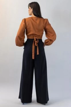 Ivy + Jack Eclipse Black Sandwashed Man Style Viscose Pleat Front Wide Leg Pant