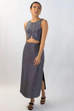 Among The Brave Milky Way Silver Shimmer Ring Tie Waist Crop Tank Top