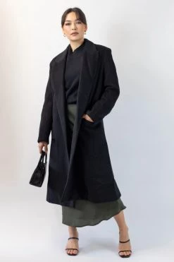 Federation Jackets & Coats Sliced Double Breasted Long Black Wool Coat