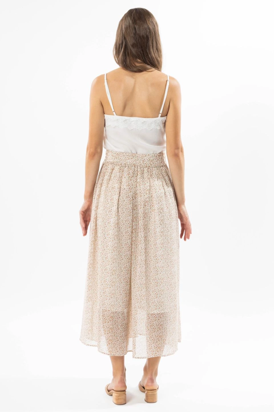 Leila + Luca Courageous Ivory Ditsy Pleated Midi Skirt Skirts