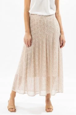 Leila + Luca Courageous Ivory Ditsy Pleated Midi Skirt Skirts
