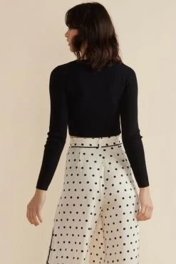 Mink Pink New In Laur Black V Neck LS Knit Top