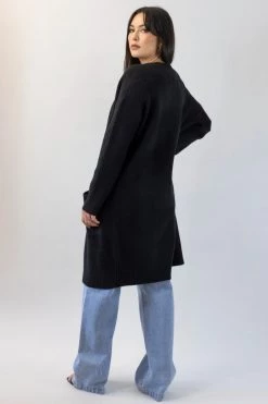Among The Brave New In Secure Black Longline Knit Cardigan With Pockets